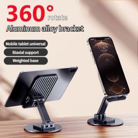 Foldable Phone Stand For Desk - Height Adjustable Cell Phone Holder Portable Cellphone Cradle Desktop Dock Metal Base 360 Degree Rotatable Compatible