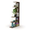 Furnish Home Store Modern 5 Tier Ladder Bookshelf Organizers, Narrow Bookshelf for Small Spaces Office Furniture Bookcase,Walnut/Yellow