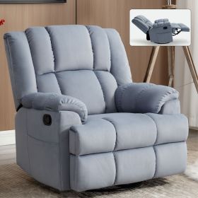 Manual Recliner Chair with Rocker and Swivel in Fabric for Living Room, Blue