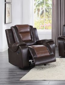 Modern Luxury Chair Glider Reclining 1pc Formal Living Room Furniture Premium Faux Leather Upholstery Comfortable Two-Tone Brown Finish