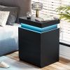 LED Black Nightstand Modern Multi-Colour LED Night Table Bedside Tables for Bedroom, Living Room