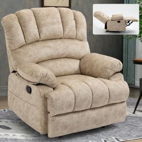 Large Manual Recliner Chair in Fabric for Living Room, Beige