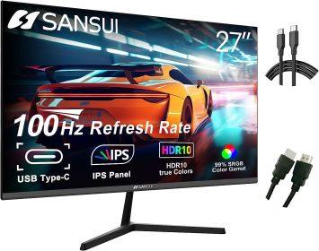 Sansui Computer Monitors 27 inch 100Hz IPS USB Type-C FHD 1080P HDR10 Built-in Speakers HDMI DP Game RTS/FPS tilt Adjustable for Working and Gaming (E