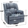 Manual Recliner Chair with Rocker and Swivel in Fabric for Living Room, Blue