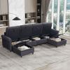 U Shaped Sectional Couch Convertible Sectional Couch with Double Chaise 6 Seat Sectional Sofa for Living Room