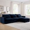 Corduroy Sectional Sofa, L Shaped Couch with Storage Footstool and 3 Pillow, Sectional Couch for Living Room Apartment, Bule