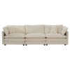 Mid-Century Modern Couch 3-Seater Sofa with 2 Armrest Pillows and 3 Toss Pillows, Couch for Living Room Beige Chenille