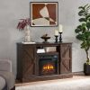 Farmhouse Classic Media TV Stand Antique Entertainment Console for TV up to 50" with 18" Electric Fireplace Insert with Open and Closed Storage Space