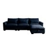 Corduroy Sectional Sofa, L Shaped Couch with Storage Footstool and 3 Pillow, Sectional Couch for Living Room Apartment, Bule