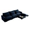 Corduroy Sectional Sofa, L Shaped Couch with Storage Footstool and 3 Pillow, Sectional Couch for Living Room Apartment, Bule