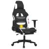 Massage Gaming Chair with Footrest Black and White Fabric