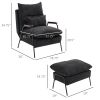 HOMCOM Accent Chair with Ottoman, Reclining Comfy Chair with Adjustable Backrest, Steel Frame and Pillow for Living Room, Bedroom, Black