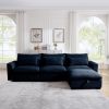 Corduroy Sectional Sofa, L Shaped Couch with Storage Footstool and 3 Pillow, Sectional Couch for Living Room Apartment, Bule