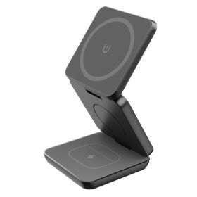 Magnetic Suction Wireless Charging And Folding Phone Holder (Color: Black)