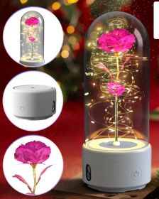 Creative 2 In 1 Rose Flowers LED Light And Bluetooth-compatible Speaker Valentine's Day Gift Rose Luminous Night Light Ornament In Glass Cover (Option: White Base Color Flower)