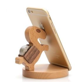 Creative  Mobile Phone Toma Back With Coin Beech Wood Lazy Phone Holder Custom Lettering (Option: 1 Style)