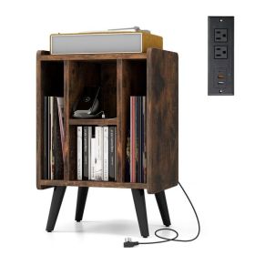 Vinyl Record Storage Turntable Stand with 4 Open Shelves (Color: Brown)