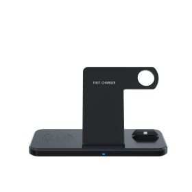 New Arrival 15W Fast Qi Mobile Phone Charging Station Dock 4 in 1 Foldable Stand Wireless Charger For iPhone Airpods Watch (Color: Black)