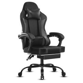 Video Game Chairs for Adults, PU Leather Gaming Chair with Footrest, 360¬∞Swivel Adjustable Lumbar Pillow Gamer Chair, Comfortable Computer Chair (Color: Black)