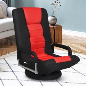 360-Degree Swivel Gaming Floor Chair with Foldable Adjustable Backrest (Color: Red)