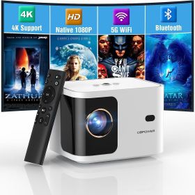 5G WiFi Mini Bluetooth Projector 4K Support, 300 ANSI HD 1080P Portable Video Projector, ¬±40¬∞ Vertical Keystone|Zoom|Timer (Color: White)