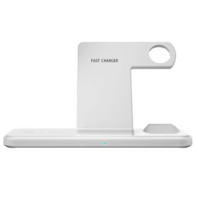 New Arrival 15W Fast Qi Mobile Phone Charging Station Dock 4 in 1 Foldable Stand Wireless Charger For iPhone Airpods Watch (Color: White)