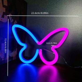 1pc, Butterfly LED Neon Sign, USB Or Battery Powered Neon Sign, Bedroom Decor, Wedding Decor, Birthday Decor, Party Decor, Wedding Supplies (Model: Bright Neon Hanging Type, Color: Two-color Combination)