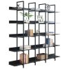 5 Tier Bookcase Home Office Open Bookshelf, Vintage Industrial Style Shelf with Metal Frame, MDF Board