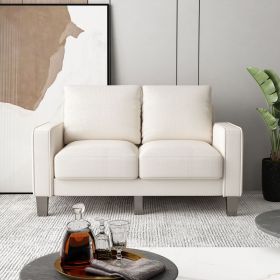 Modern Living Room Furniture Loveseat in Fabric (Color: Beige)