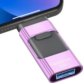 128GB USB Flash Drive; Photo Memory Stick External Storage Thumb Drive Compatible With IPhone; IPad; Android; Tablet; PC; Computer; Devices With Micro (Color: Purple)