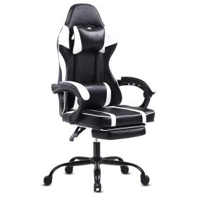 Video Game Chairs for Adults, PU Leather Gaming Chair with Footrest, 360¬∞Swivel Adjustable Lumbar Pillow Gamer Chair, Comfortable Computer Chair (Color: White)