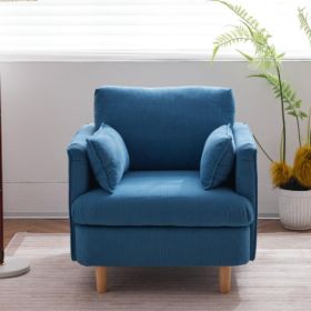 29.5 "W Modern Fabric Decorative Chair Armchair Upholstered Reading Chair Single Sofa Casual Club Chair with Solid Wooden Feet and 2 Pillow (Color: Blue)