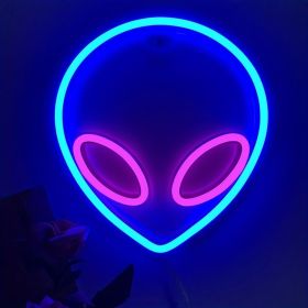 1pc Alien Shape LED Neon Sign, USB & Battery Powered Novelty Neon Mini Night Light (Color: Pink Inside And Blue Outside)