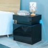 Modern LED Nightstand with 2 High Gloss Drawers and RGB Lights ‚Äì Wood LED Bedside Table for Bedroom, Living Room, Children's Room