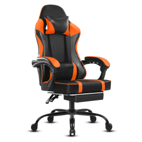 Video Game Chairs for Adults, PU Leather Gaming Chair with Footrest, 360¬∞Swivel Adjustable Lumbar Pillow Gamer Chair, Comfortable Computer Chair (Color: Orange)