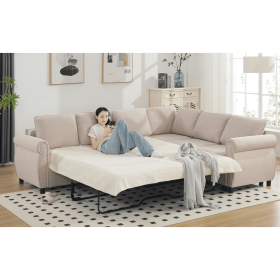 [NEW ARRIVED] [VIDEO PROVIDED] Sleeper Sofa, 2 in 1 Pull Out Couch Bed,6 seater sofa bed, L Shaped Sleeper Sectional Sofa Couch,Riveted sofa (Color: as Pic)